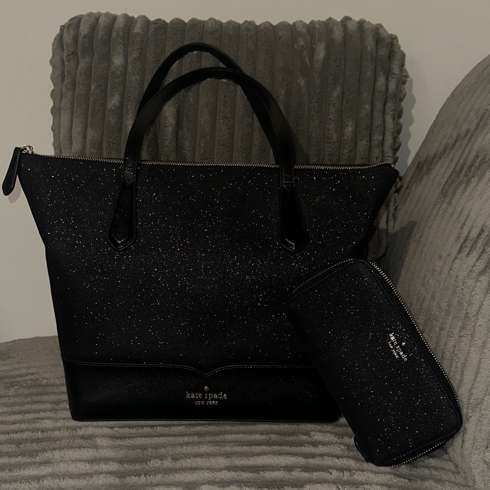 Kate Spade Sparkling Black Tote with Pouch
